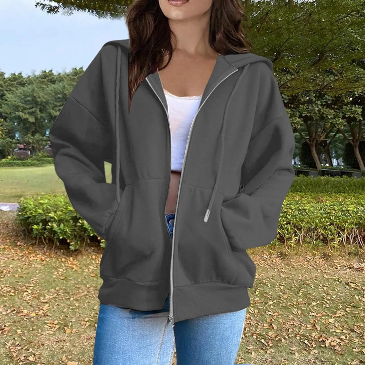 PETYCZEN Hoodies for Women Full Zip Up Hooded Sweatshirts Casual Long Sleeve Lightweight Y2K Jackets Fall Clothes 2024