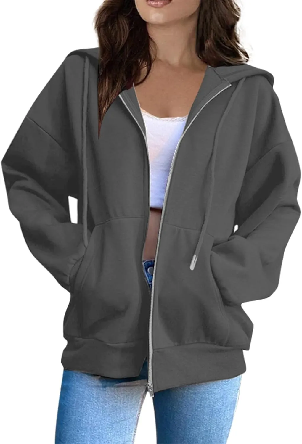 PETYCZEN Hoodies for Women Full Zip Up Hooded Sweatshirts Casual Long Sleeve Lightweight Y2K Jackets Fall Clothes 2024