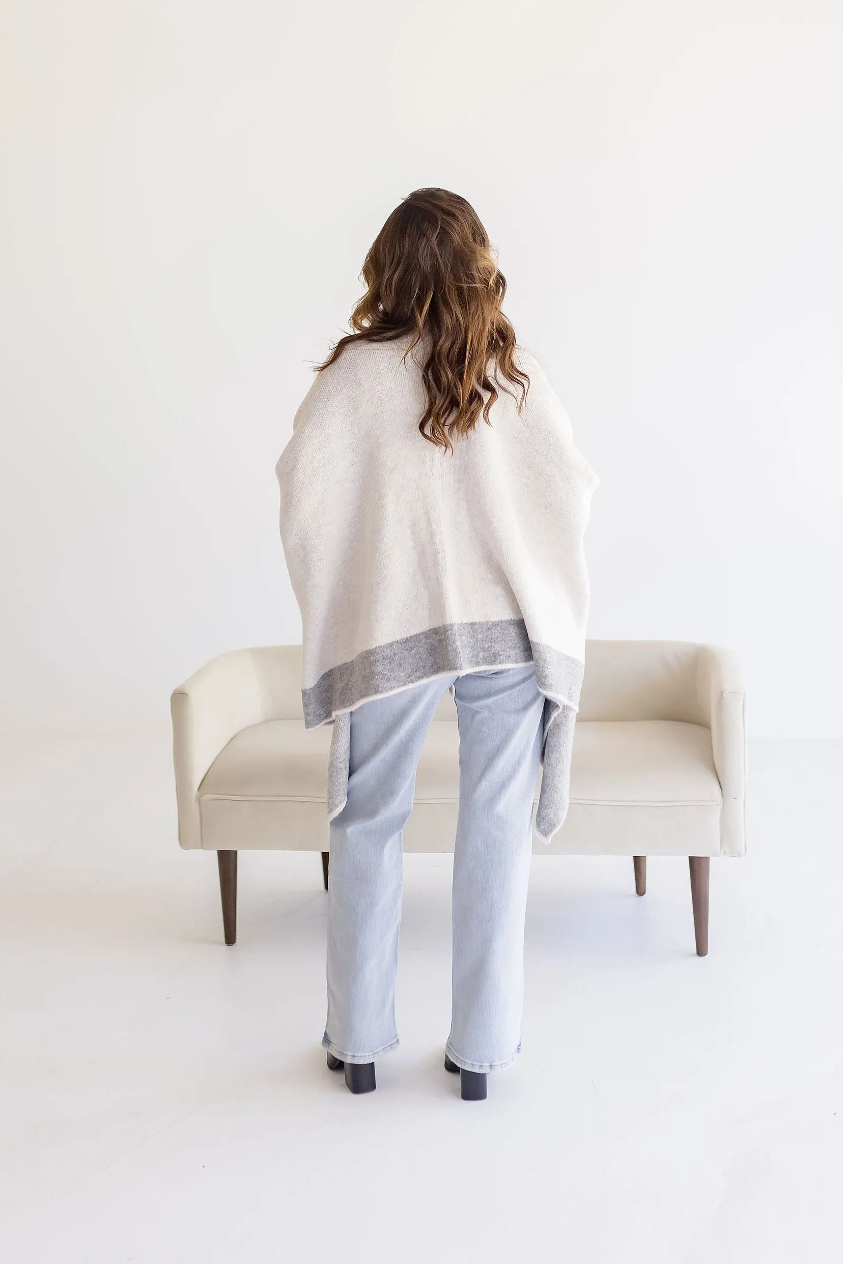 Phoenix Color Block Open Front Cardigan Grey