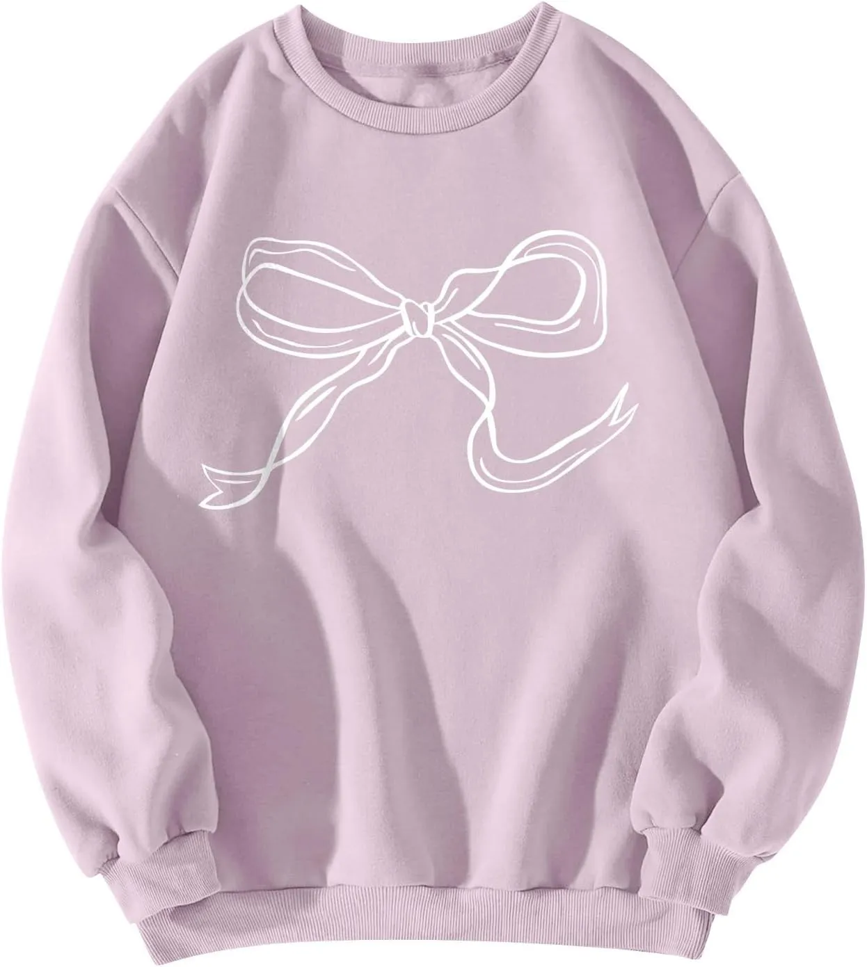 Pink Bow Sweatshirt Oversized Crewneck Sweatshirt Fall Pullover Sweatshirt Long Sleeve Bow Print Sweater Y2k Tops