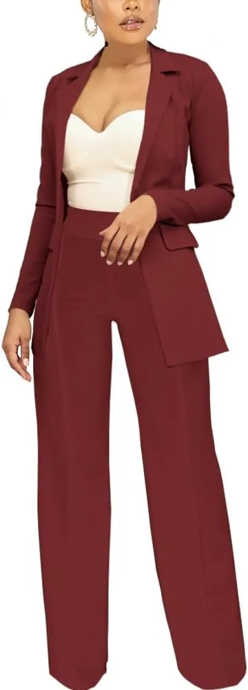 PINSV Women Casual Blazer Work Business Open Front Long Sleeve Suit Jacket