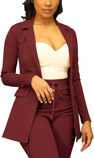 PINSV Women Casual Blazer Work Business Open Front Long Sleeve Suit Jacket