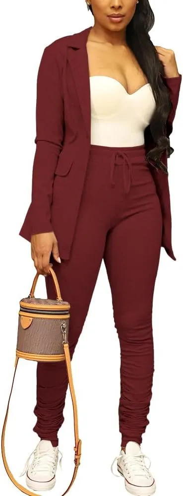PINSV Women Casual Blazer Work Business Open Front Long Sleeve Suit Jacket