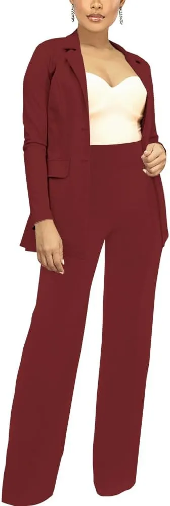 PINSV Women Casual Blazer Work Business Open Front Long Sleeve Suit Jacket