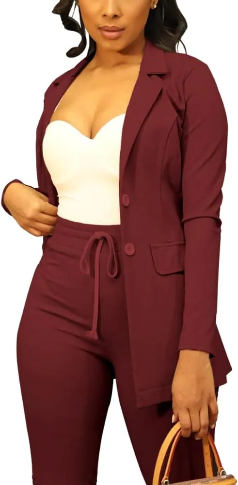 PINSV Women Casual Blazer Work Business Open Front Long Sleeve Suit Jacket
