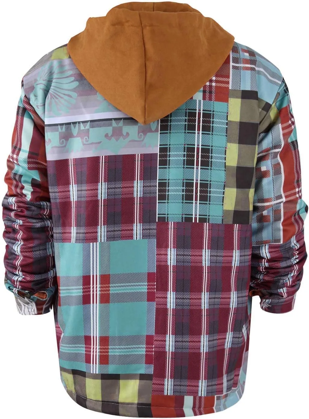 Plaid Jacket Mens Hooded Quilted Lined Flannel Shirt Jacket Long Sleeve Full Zip Jackets Winter Thick Warm Coat