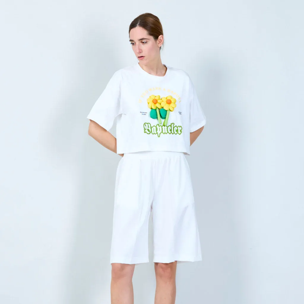 Playful cropped t-shirt with 3D floral design wholesale