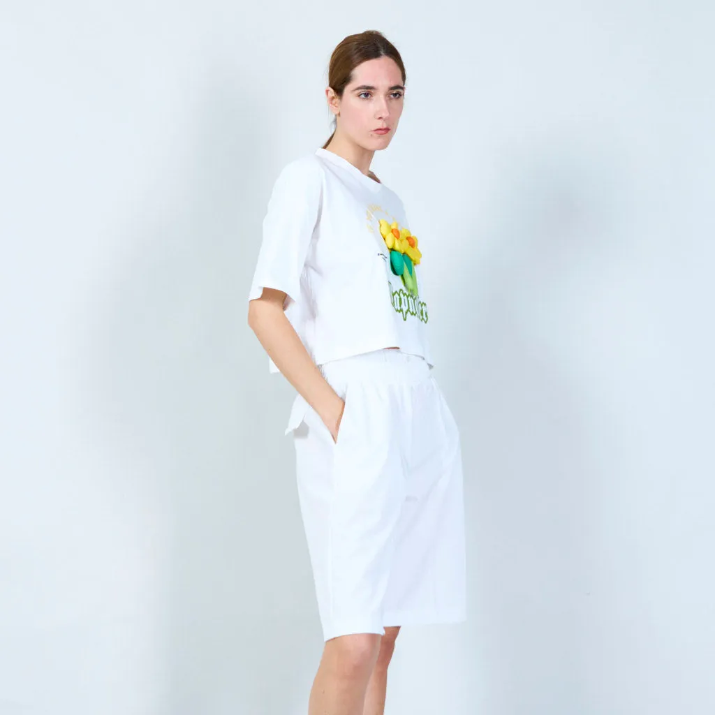 Playful cropped t-shirt with 3D floral design wholesale