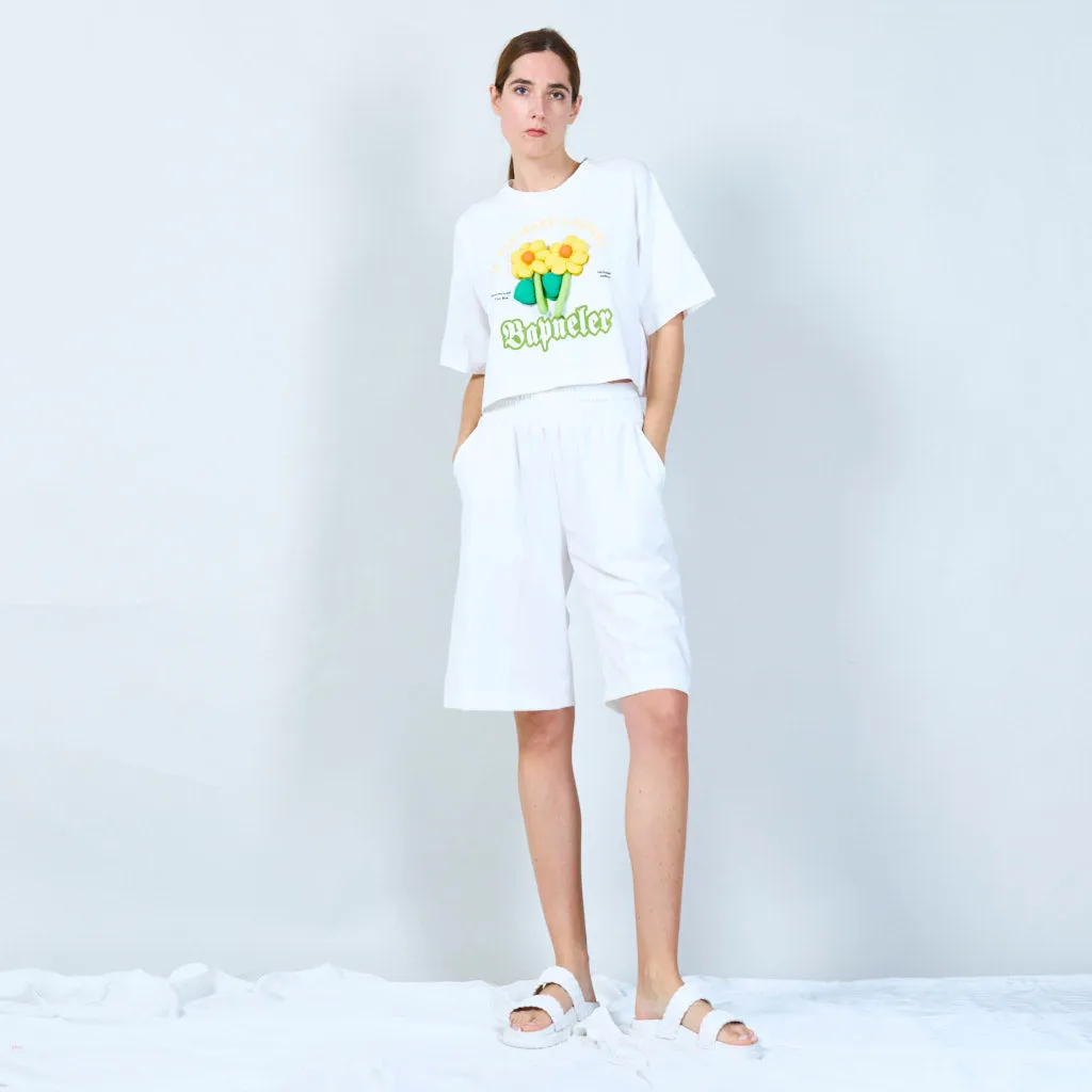 Playful cropped t-shirt with 3D floral design wholesale