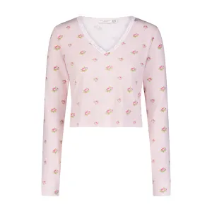 Polkadot PINK VINTAGE ROSE Print CROP V NECK SLOUCHY