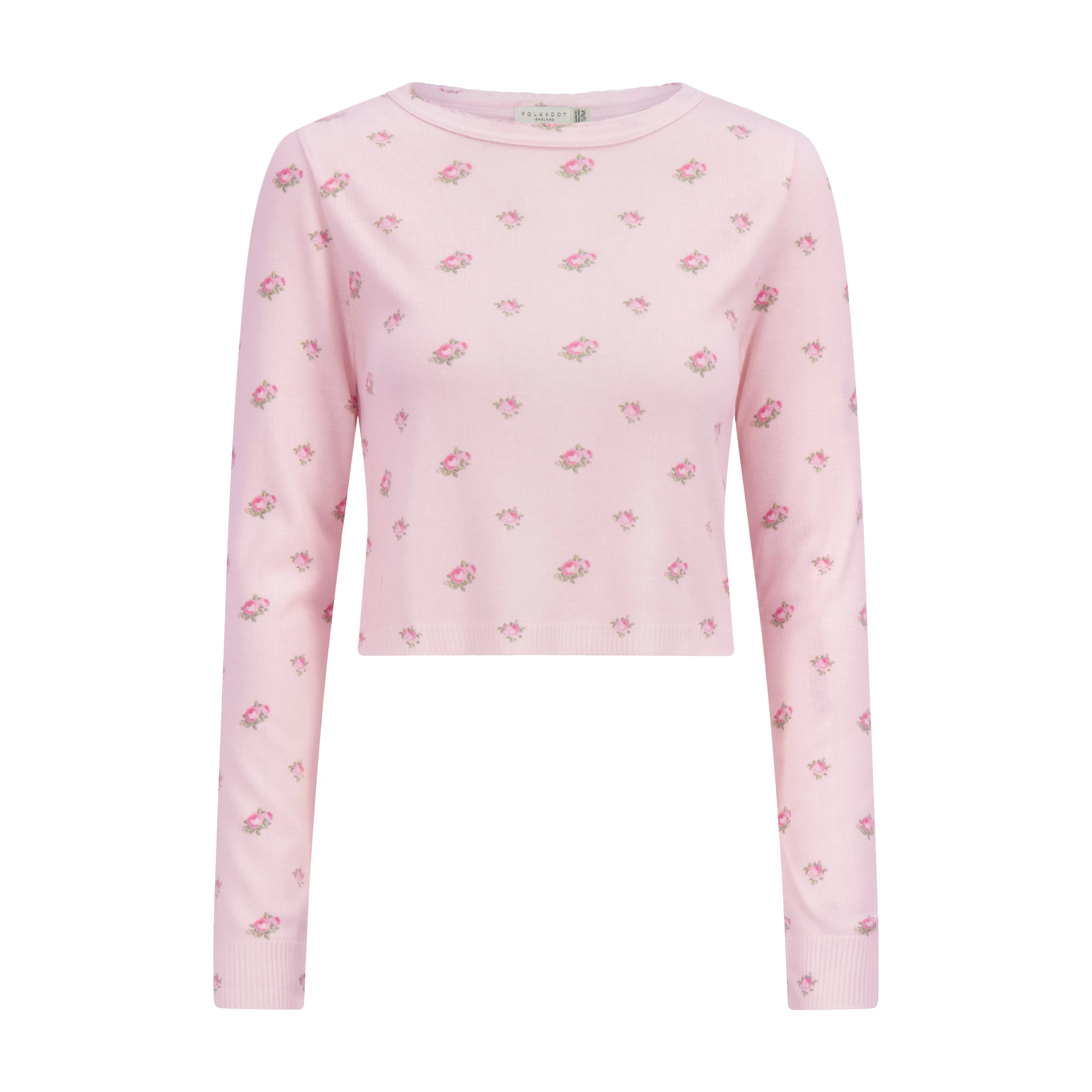 Polkadot PINK VINTAGE ROSE Print NELL CROP SLOUCHY LS
