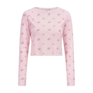 Polkadot PINK VINTAGE ROSE Print NELL CROP SLOUCHY LS
