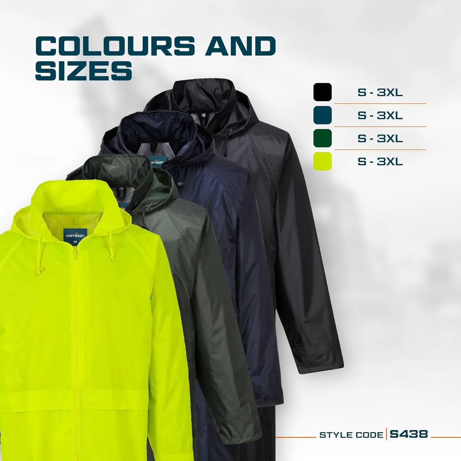 Portwest Classic Rain Coat Adult Waterproof Long Protection Hooded Work Wear Trench