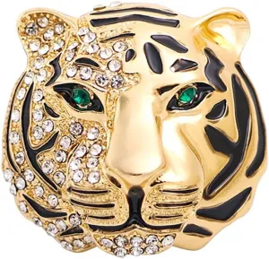 Premium Rhinestone Tiger Brooch Pin Gold Silver Tiger Head Brooch Lapel Pins Vintage Punk Style Animal Brooch Domineering Cool Tiger Brooch Clothes Hats Bags Suits Banquets Party Costumes Jewelry for Women and Men