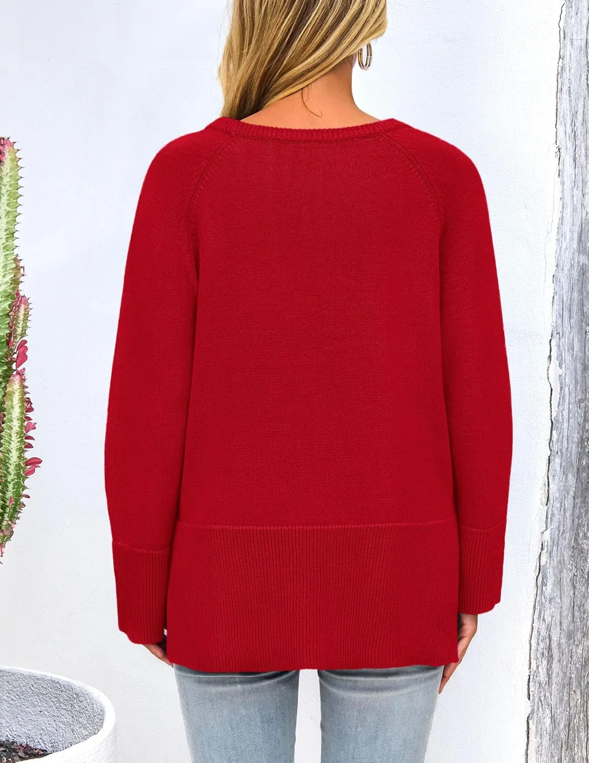 PRETTYGARDEN Women's Knit Spring Sweaters Long Sleeve Pullover Crewneck Split Hem Loose Oversized Tunic Fall Sweater Top