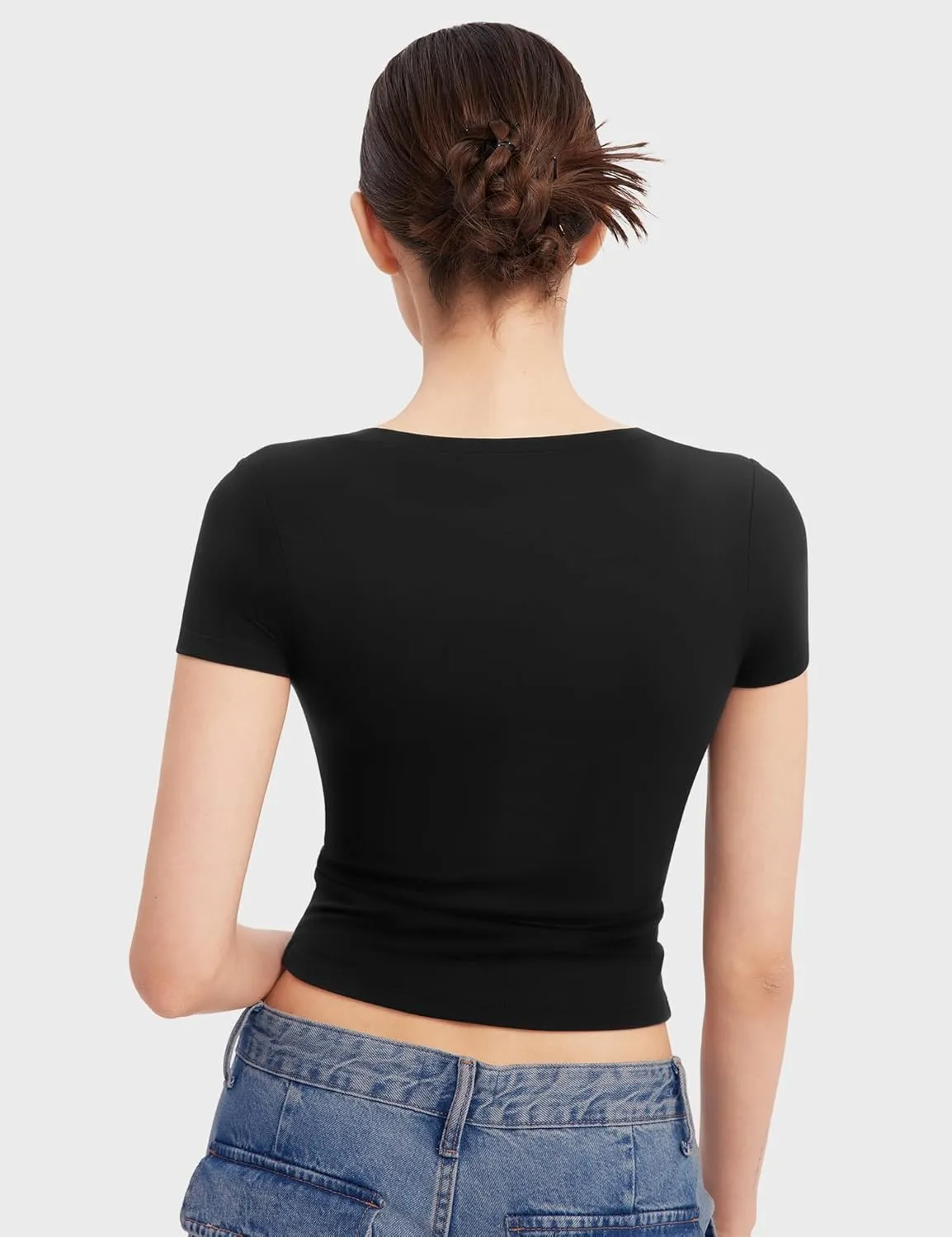 PUMIEY Women's T Shirts Short Sleeve Scoop Neck Basic Going Out Tops Fashion Slim Fit Tee Smoke Cloud Pro Collection