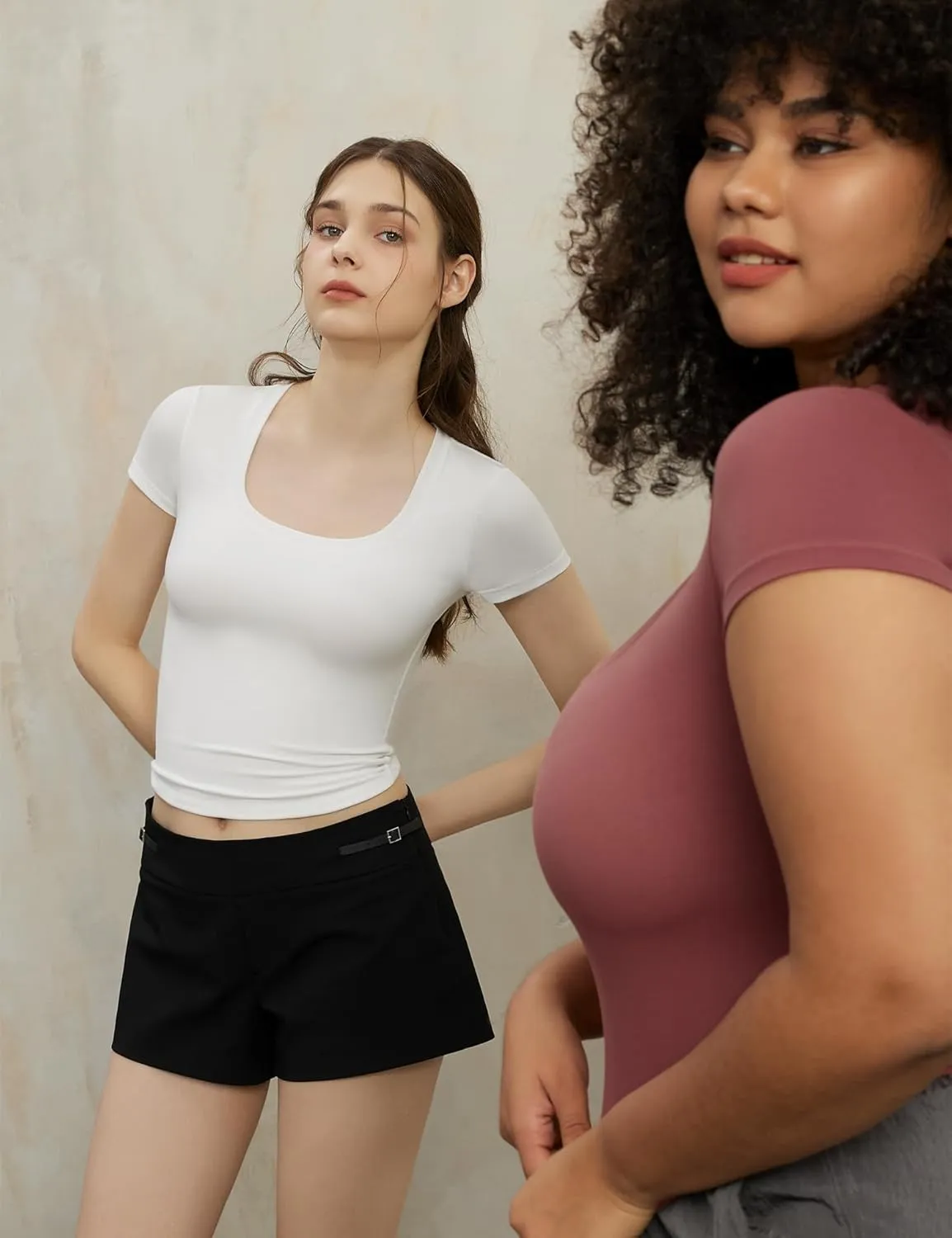 PUMIEY Women's T Shirts Short Sleeve Scoop Neck Basic Going Out Tops Fashion Slim Fit Tee Smoke Cloud Pro Collection