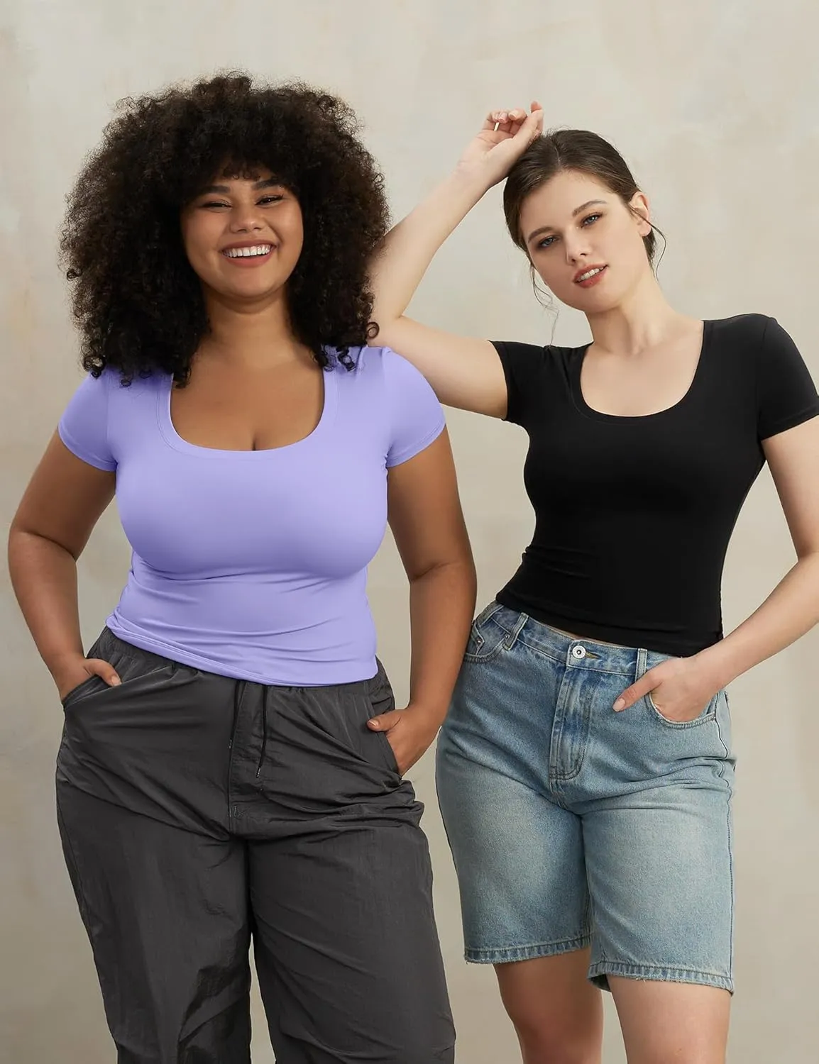 PUMIEY Women's T Shirts Short Sleeve Scoop Neck Basic Going Out Tops Fashion Slim Fit Tee Smoke Cloud Pro Collection