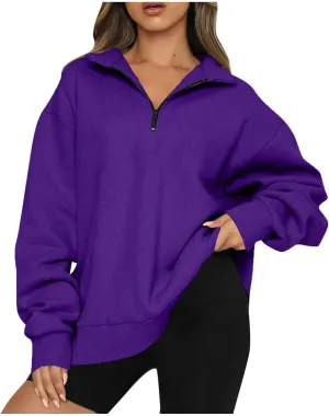 Quarter Zip Pullover for Women Fall Long Sleeve Y2k Clothes Drop Shoulder Blouses Casual Sweaters Half Zip Sweatshirt