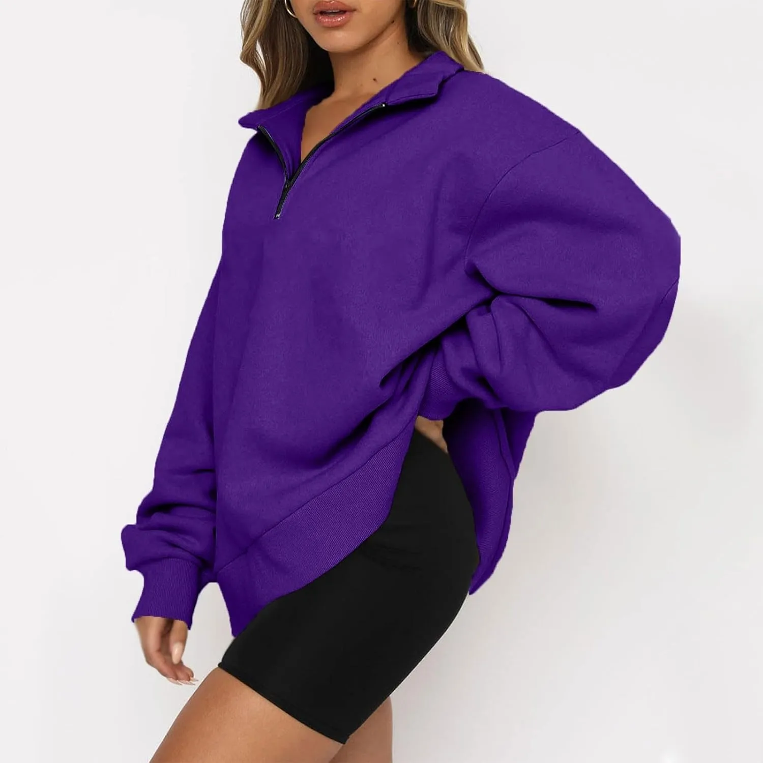 Quarter Zip Pullover for Women Fall Long Sleeve Y2k Clothes Drop Shoulder Blouses Casual Sweaters Half Zip Sweatshirt