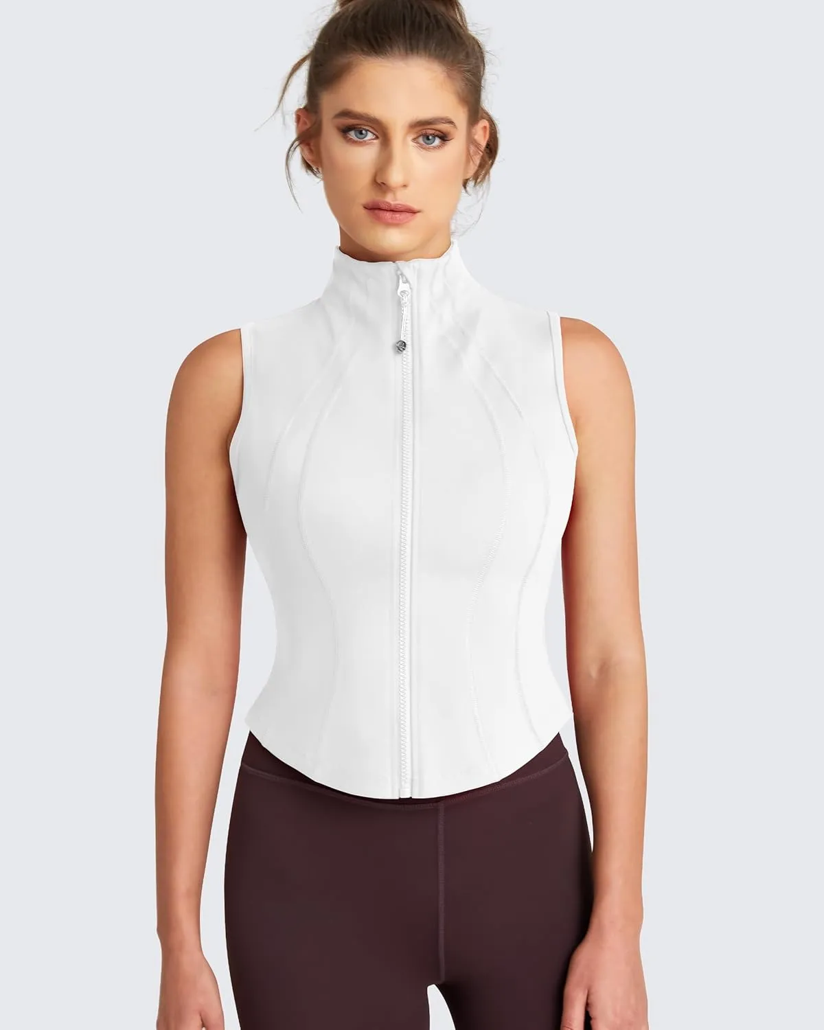 QUEENIEKE Women's Sleeveless Crop Shirt - Zip Up Workout Running Vest Tank Tops Athletic Gym Yoga Camis Jackets