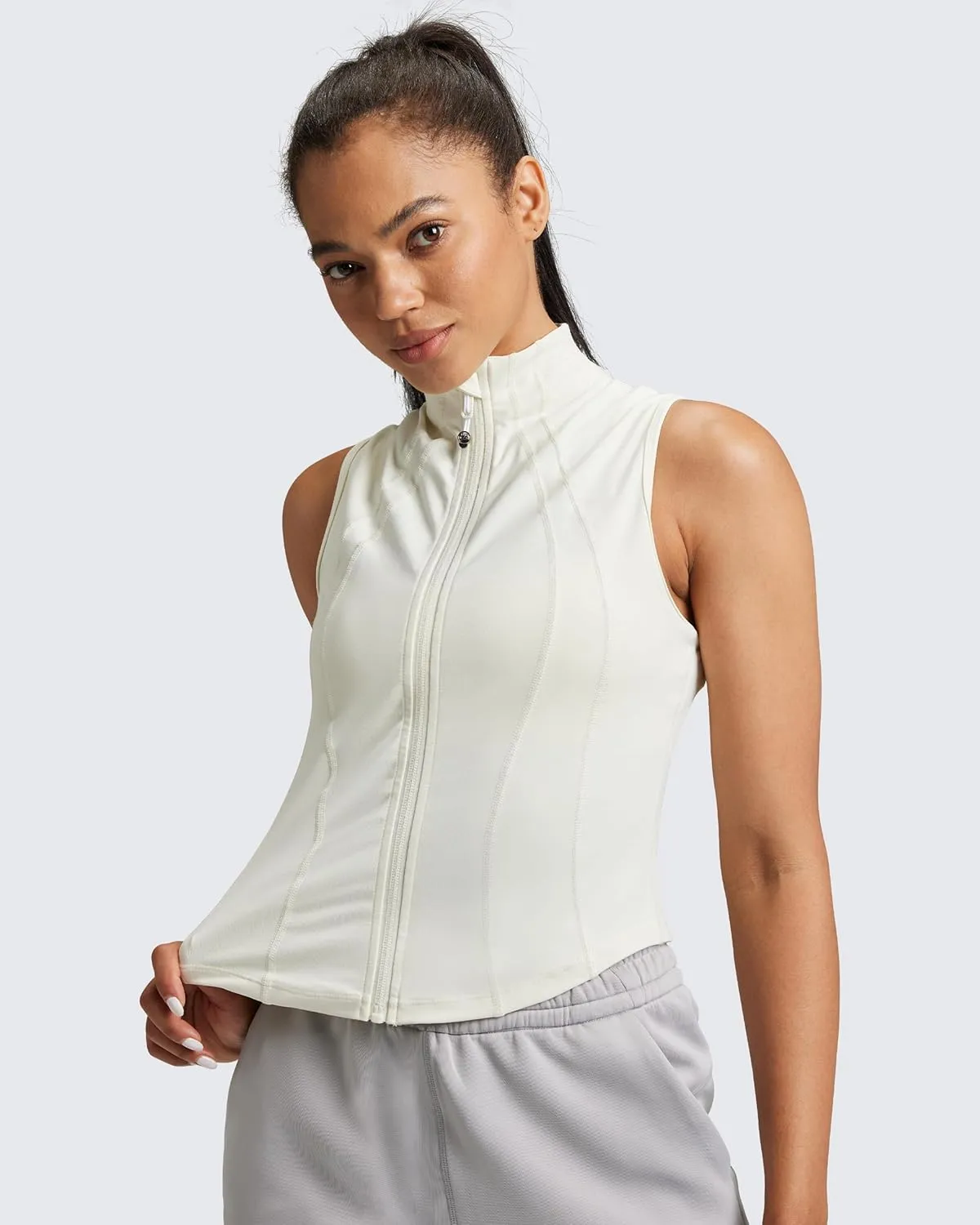 QUEENIEKE Women's Sleeveless Crop Shirt - Zip Up Workout Running Vest Tank Tops Athletic Gym Yoga Camis Jackets