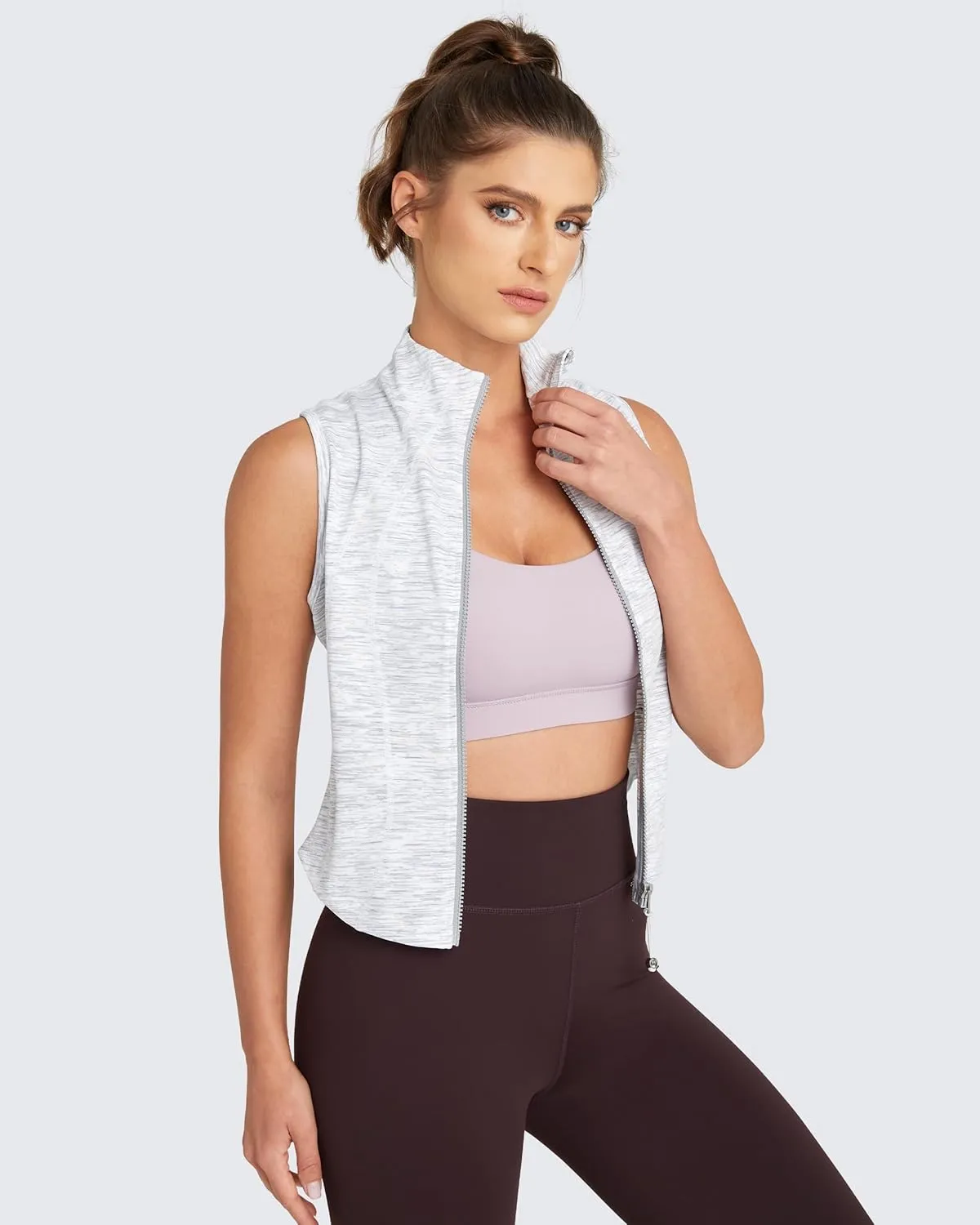 QUEENIEKE Women's Sleeveless Crop Shirt - Zip Up Workout Running Vest Tank Tops Athletic Gym Yoga Camis Jackets