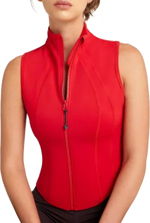 QUEENIEKE Women's Sleeveless Crop Shirt - Zip Up Workout Running Vest Tank Tops Athletic Gym Yoga Camis Jackets