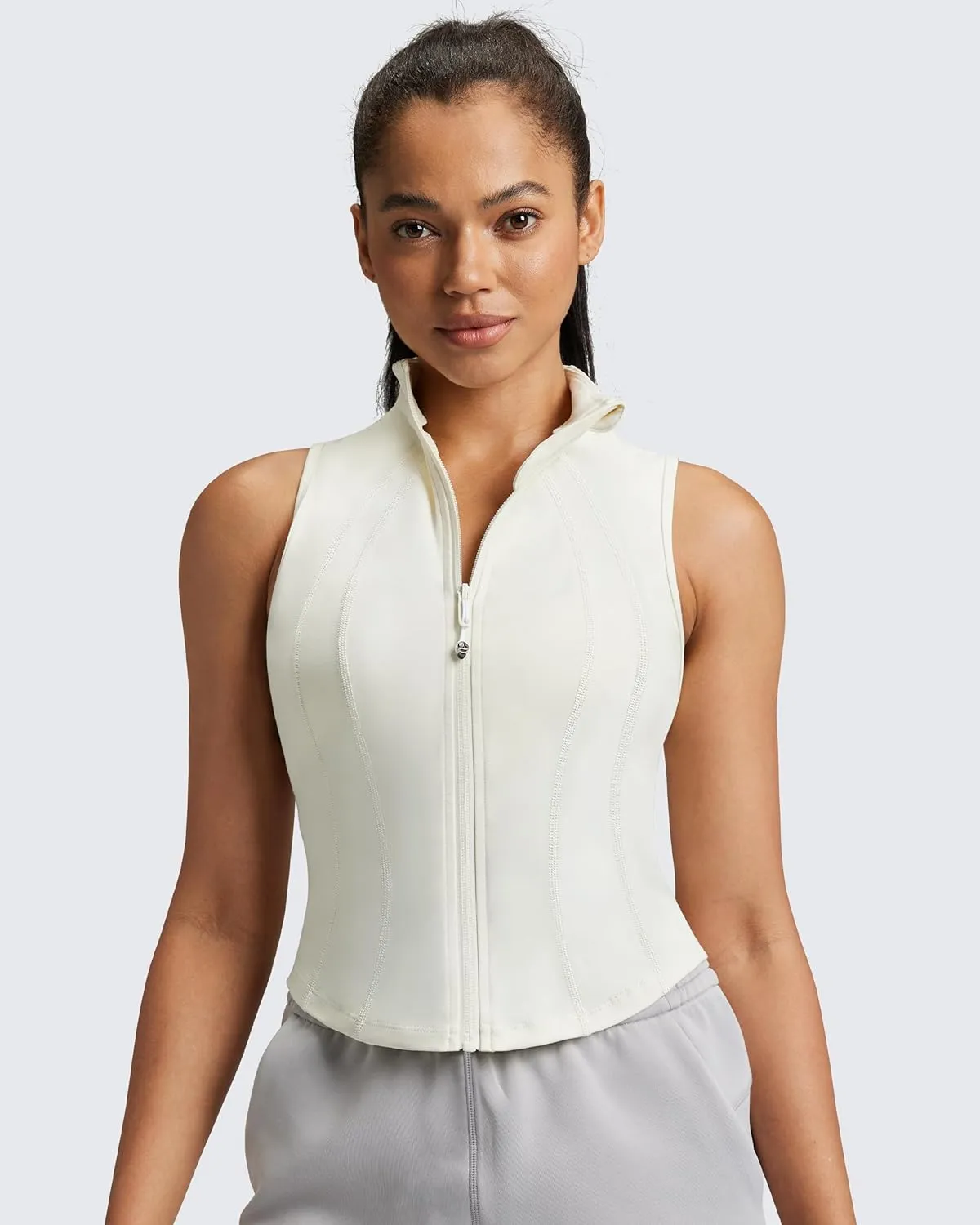 QUEENIEKE Women's Sleeveless Crop Shirt - Zip Up Workout Running Vest Tank Tops Athletic Gym Yoga Camis Jackets
