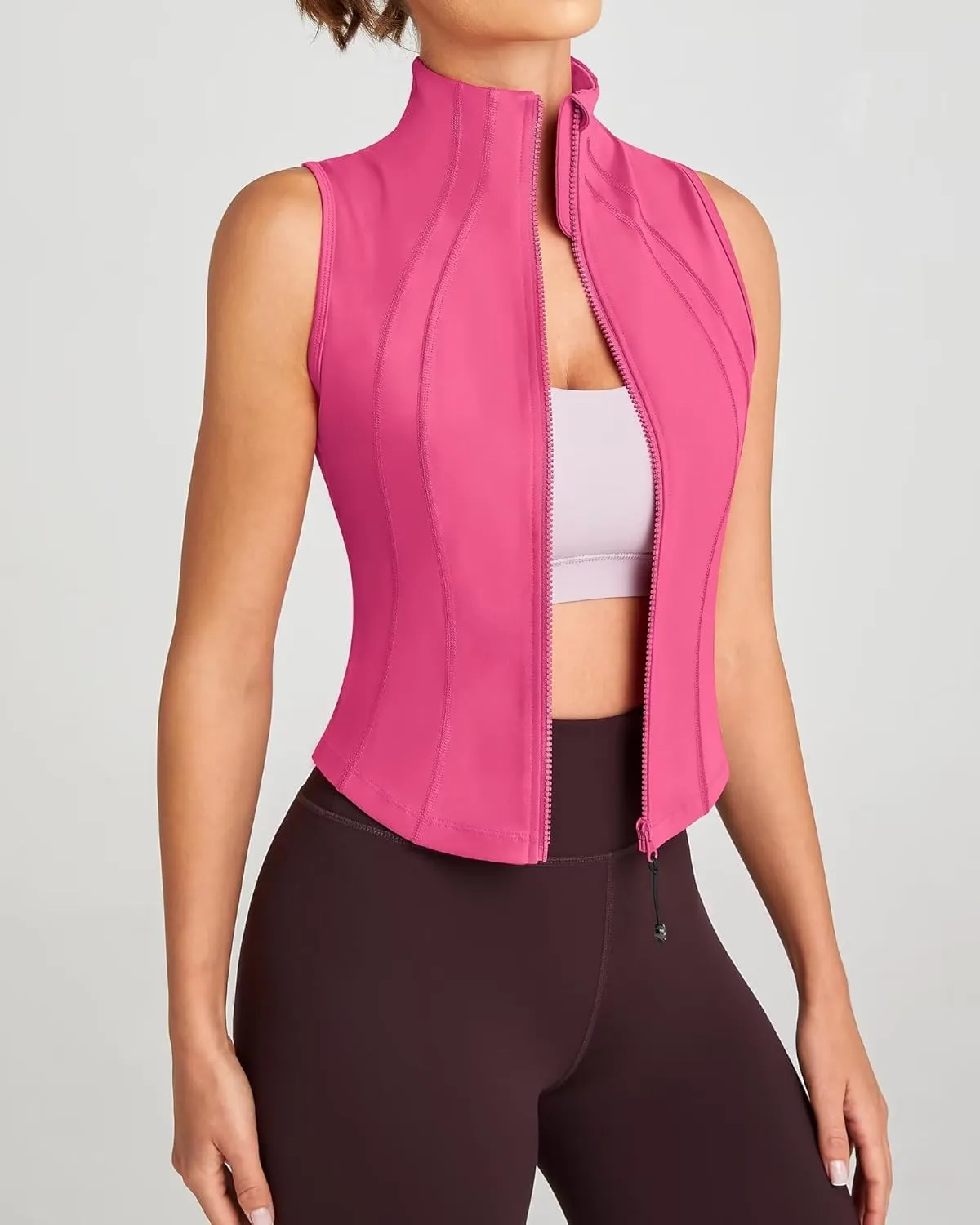 QUEENIEKE Women's Sleeveless Crop Shirt - Zip Up Workout Running Vest Tank Tops Athletic Gym Yoga Camis Jackets