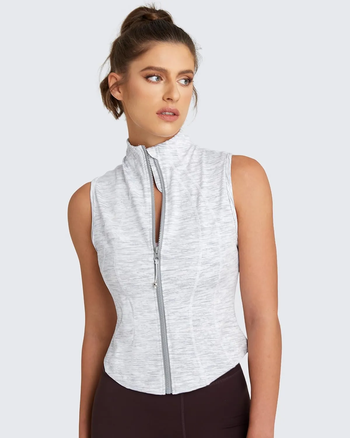 QUEENIEKE Women's Sleeveless Crop Shirt - Zip Up Workout Running Vest Tank Tops Athletic Gym Yoga Camis Jackets