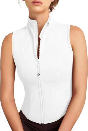 QUEENIEKE Women's Sleeveless Crop Shirt - Zip Up Workout Running Vest Tank Tops Athletic Gym Yoga Camis Jackets