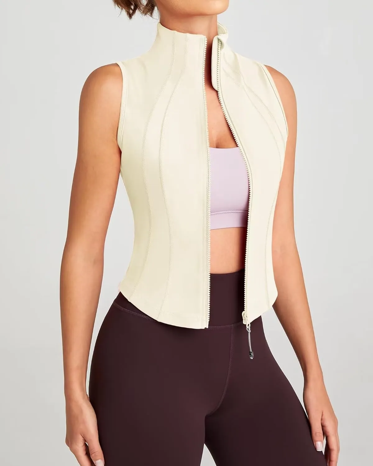 QUEENIEKE Women's Sleeveless Crop Shirt - Zip Up Workout Running Vest Tank Tops Athletic Gym Yoga Camis Jackets