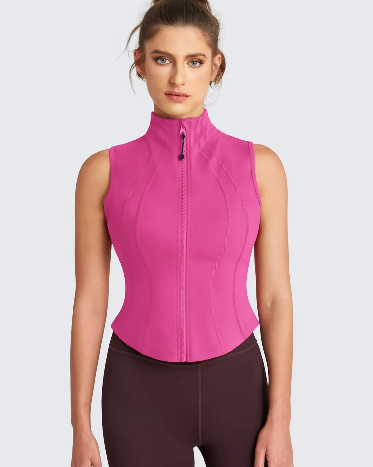 QUEENIEKE Women's Sleeveless Crop Shirt - Zip Up Workout Running Vest Tank Tops Athletic Gym Yoga Camis Jackets