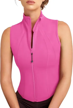 QUEENIEKE Women's Sleeveless Crop Shirt - Zip Up Workout Running Vest Tank Tops Athletic Gym Yoga Camis Jackets