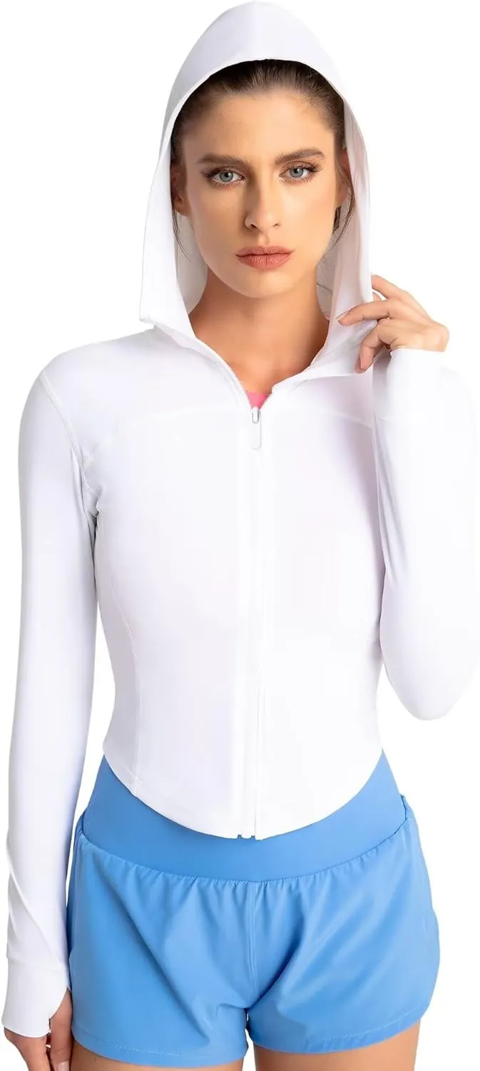 QUEENIEKE Women's UPF 50  Sun Protection Hoodie Jackets Long Sleeve Workout Tops
