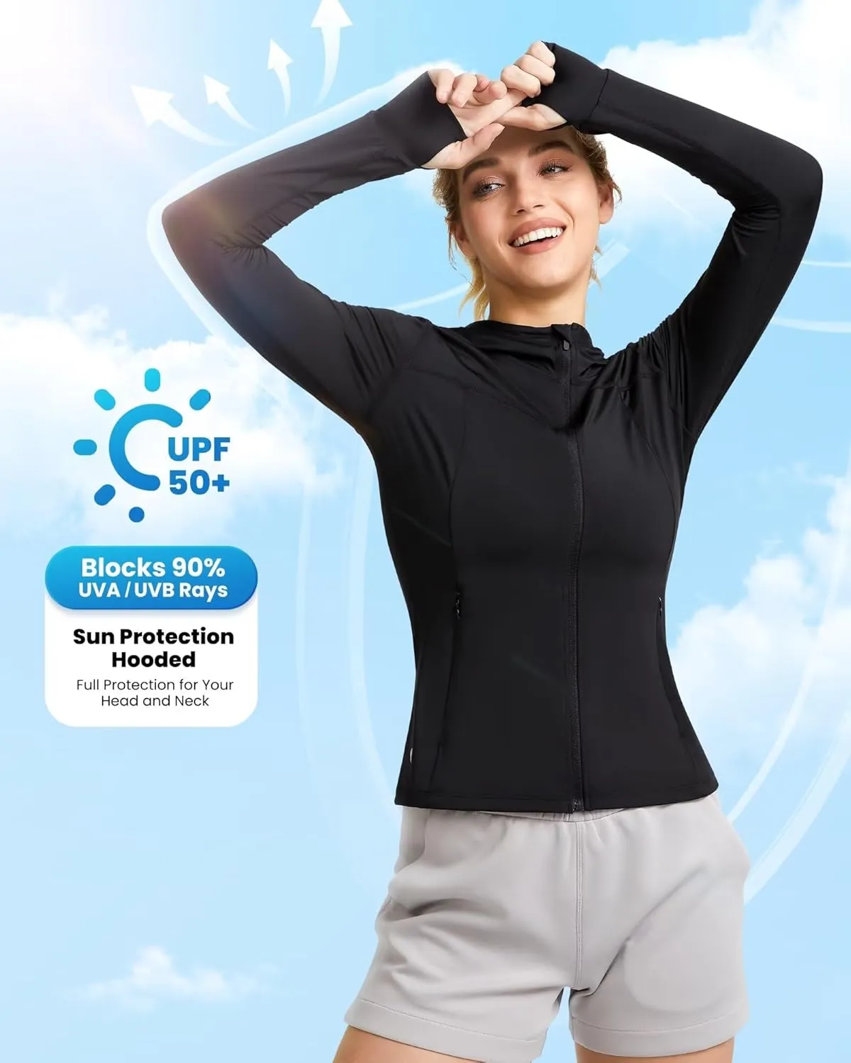 QUEENIEKE Women's UPF 50  Sun Protection Hoodie Jackets Long Sleeve Workout Tops