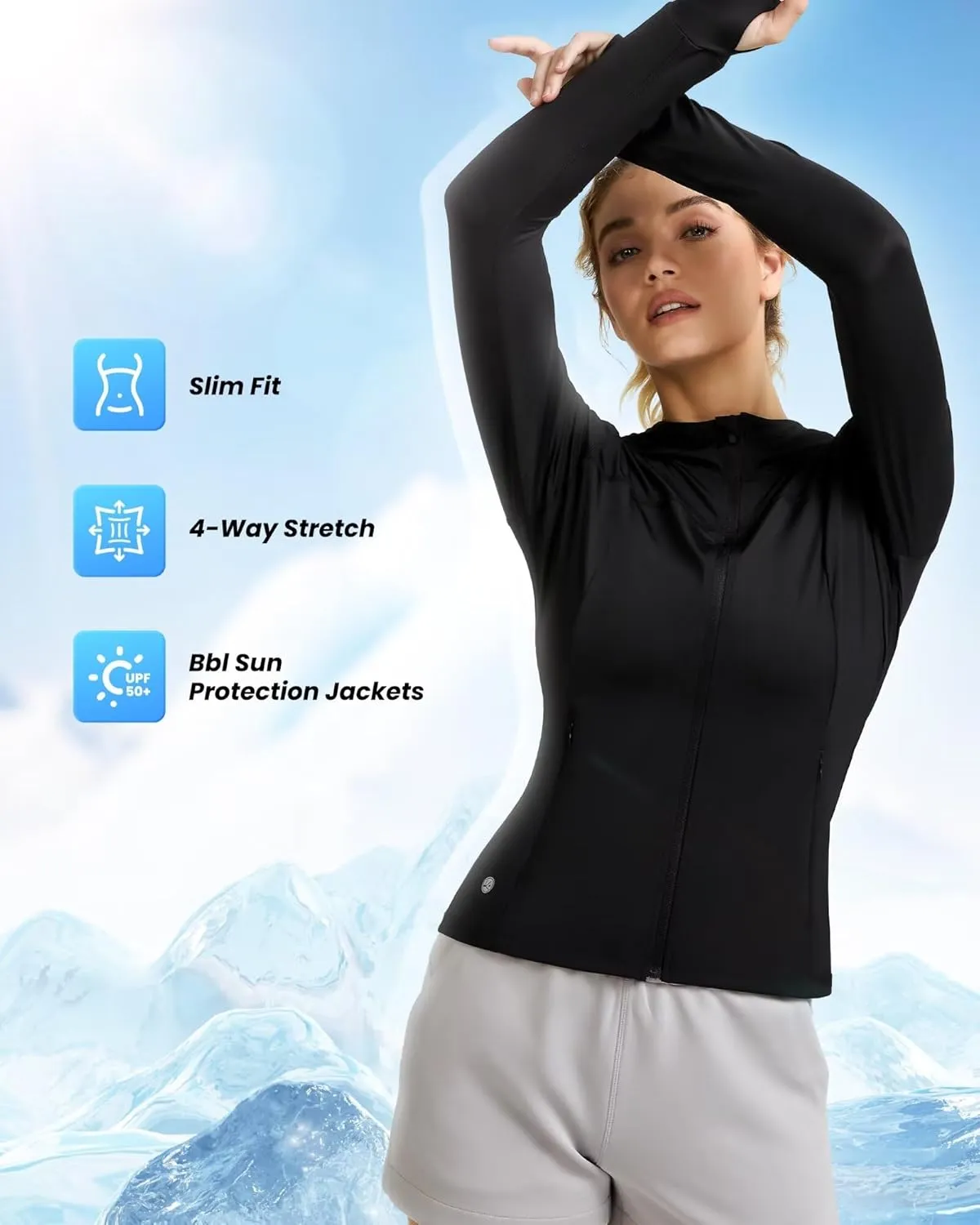 QUEENIEKE Women's UPF 50  Sun Protection Hoodie Jackets Long Sleeve Workout Tops