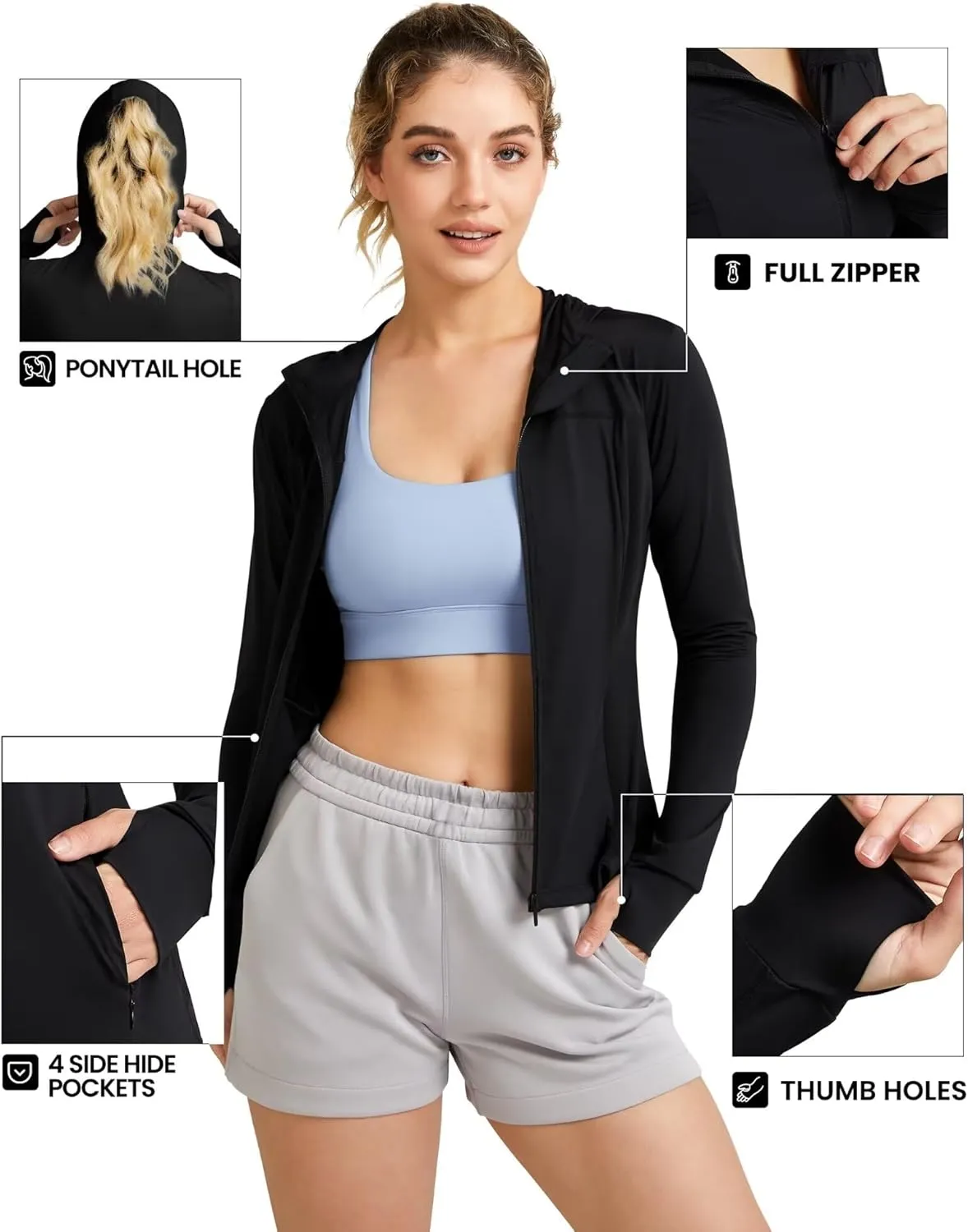 QUEENIEKE Women's UPF 50  Sun Protection Hoodie Jackets Long Sleeve Workout Tops