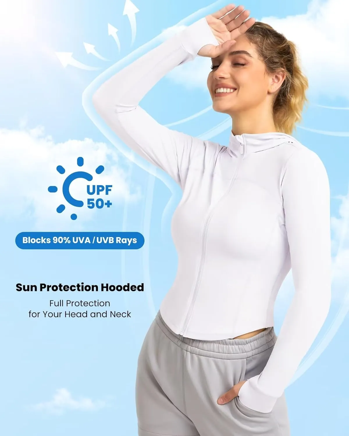 QUEENIEKE Women's UPF 50  Sun Protection Hoodie Jackets Long Sleeve Workout Tops