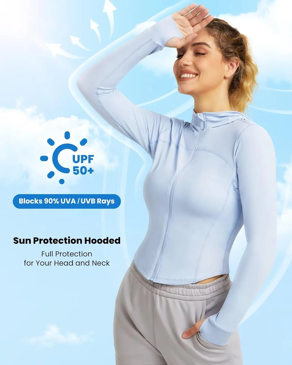 QUEENIEKE Women's UPF 50  Sun Protection Hoodie Jackets Long Sleeve Workout Tops