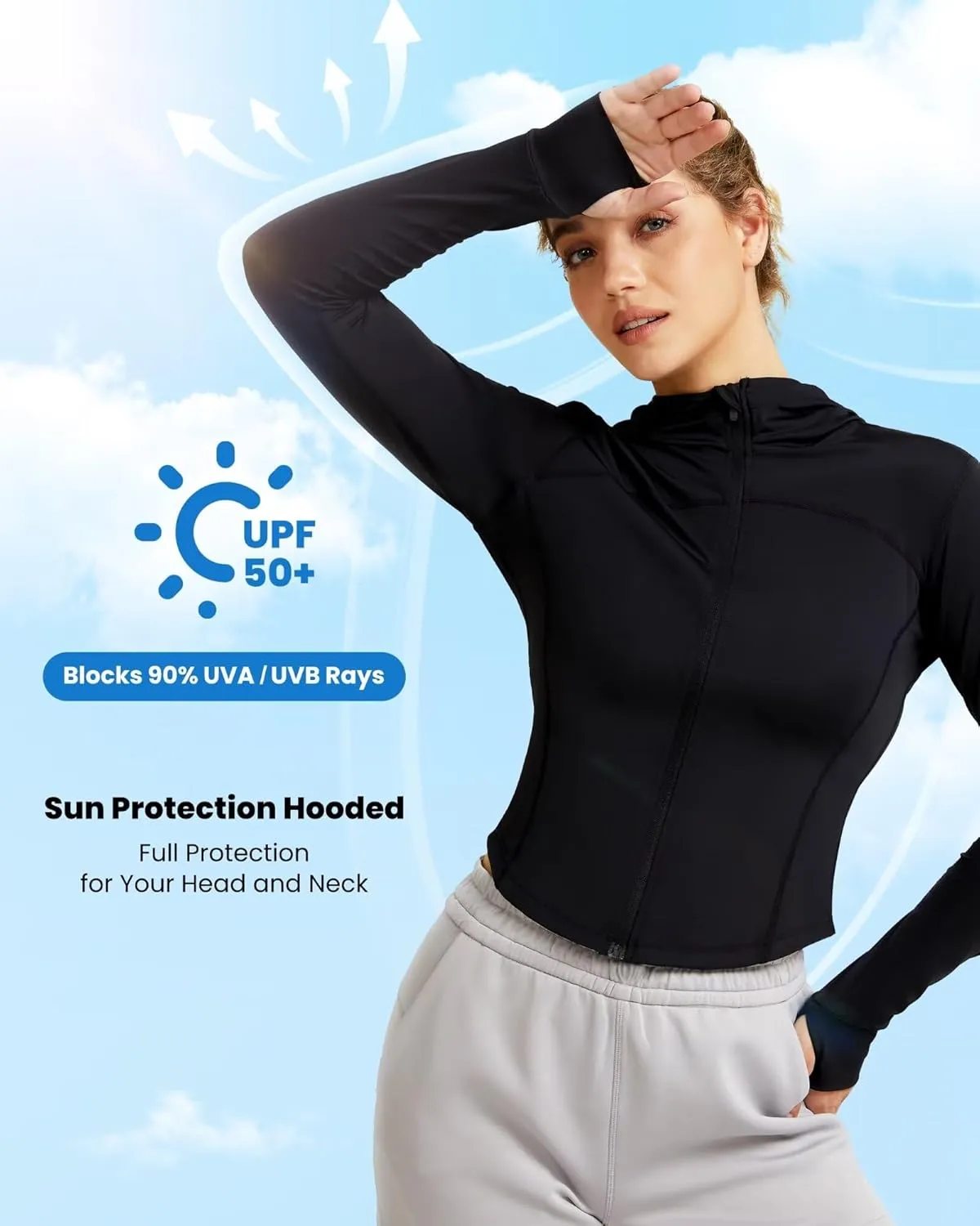 QUEENIEKE Women's UPF 50  Sun Protection Hoodie Jackets Long Sleeve Workout Tops