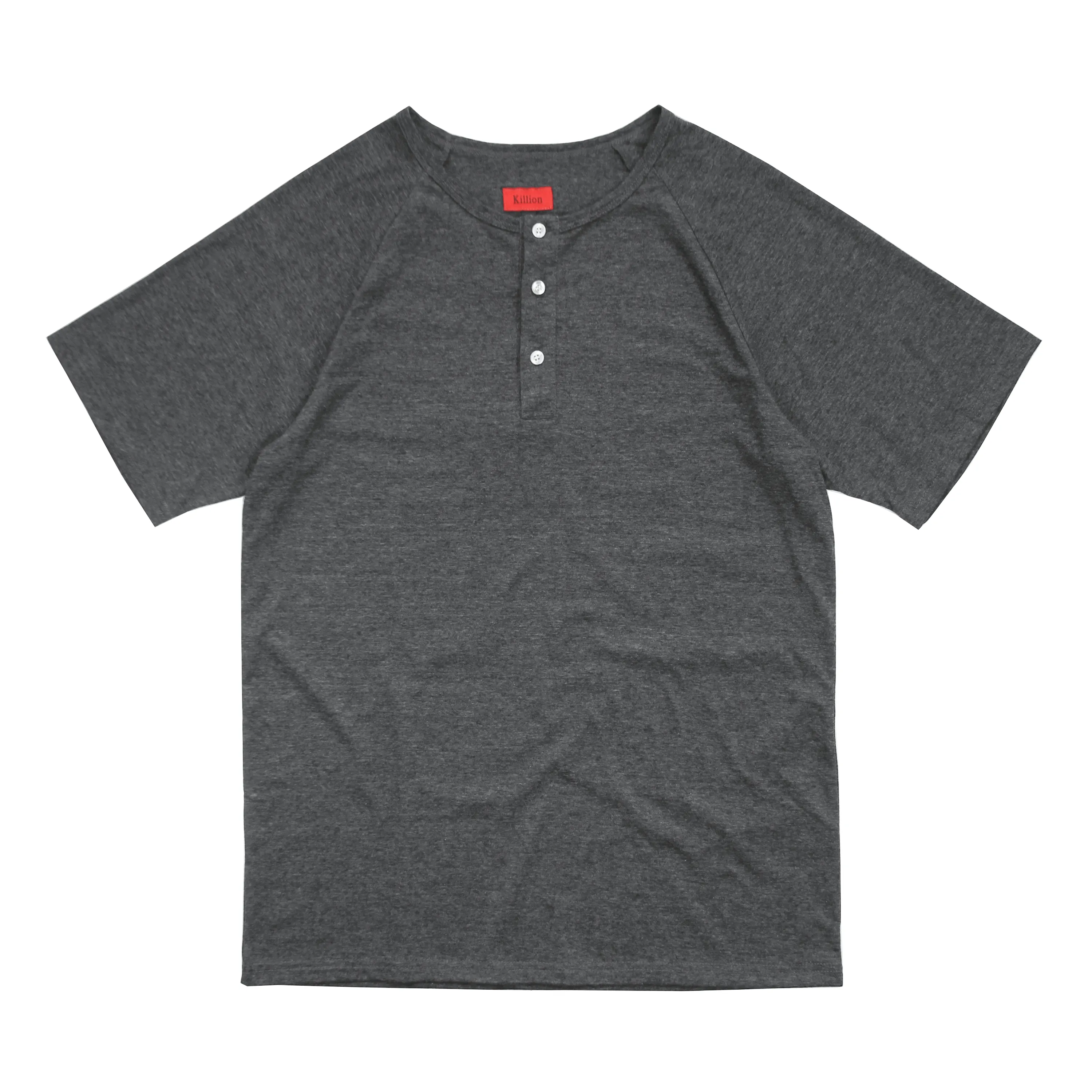 Raglan Flat-Hem Henley - Charcoal Heather