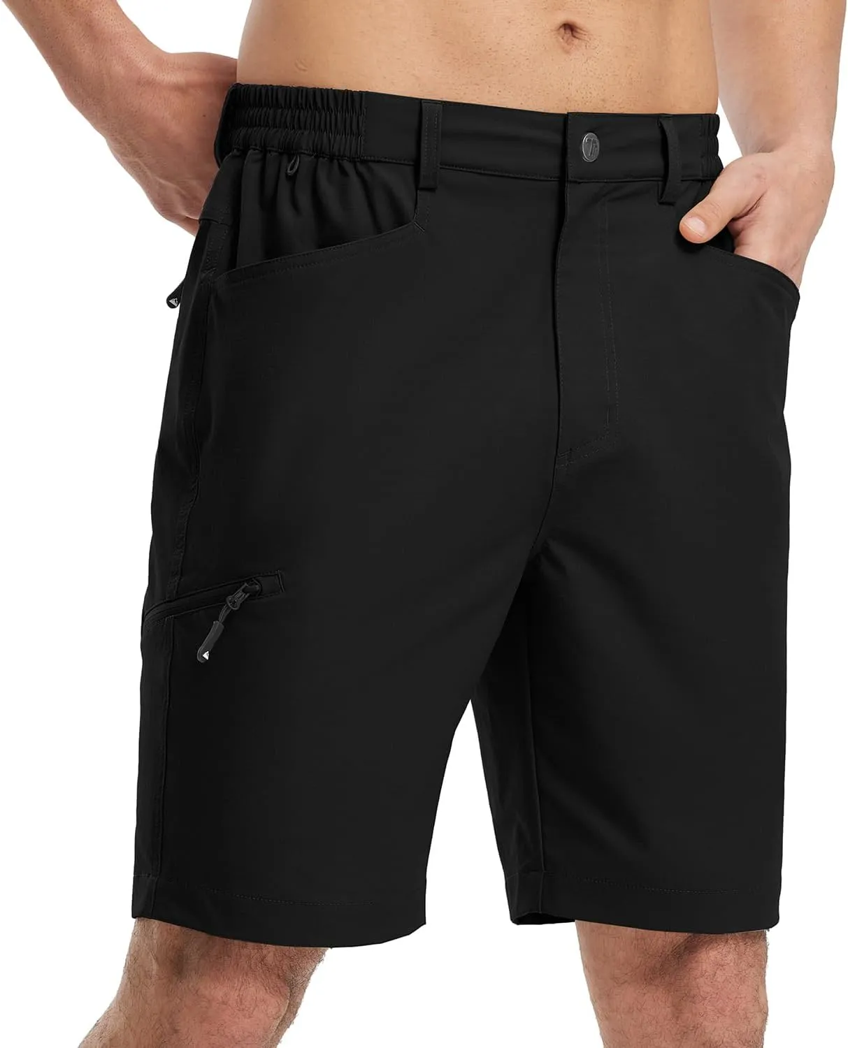 Rdruko Men's 9 Golf Shorts Stretch 4 Pockets Dress Shorts Elastic Waist Casual Flat Front Quick Dri Work Hiking Zip Cargo