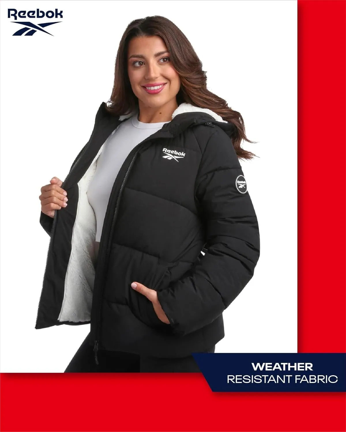 Reebok Women's Puffer Jacket - Comfort Stretch Zip Up Hooded Jacket with Fur Lining - Warm Quilted Jackets for Women (S-XL)