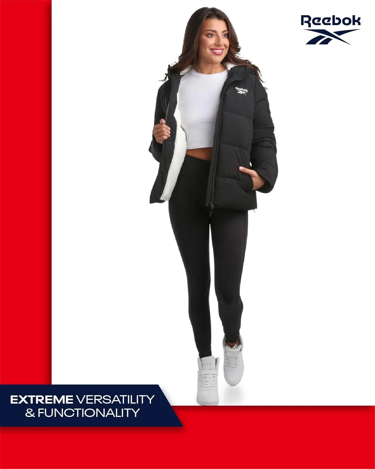 Reebok Women's Puffer Jacket - Comfort Stretch Zip Up Hooded Jacket with Fur Lining - Warm Quilted Jackets for Women (S-XL)