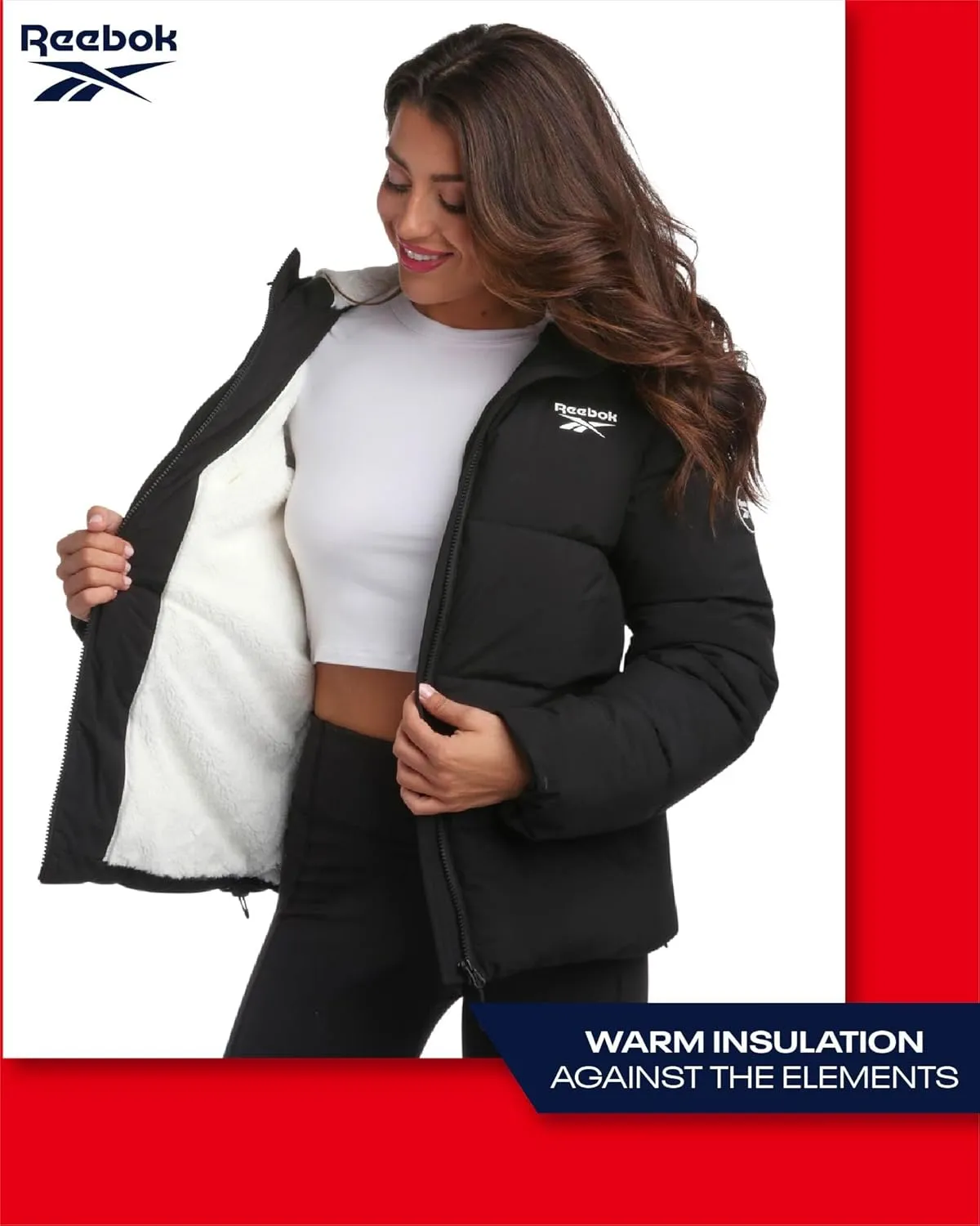 Reebok Women's Puffer Jacket - Comfort Stretch Zip Up Hooded Jacket with Fur Lining - Warm Quilted Jackets for Women (S-XL)