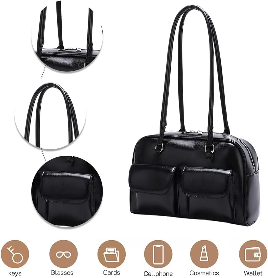 Retro Handbag for Women with Multi Pockets Hobo Bag PU Leather Zipper Satchel Purse Solid Clutch Purse for Travel Sh