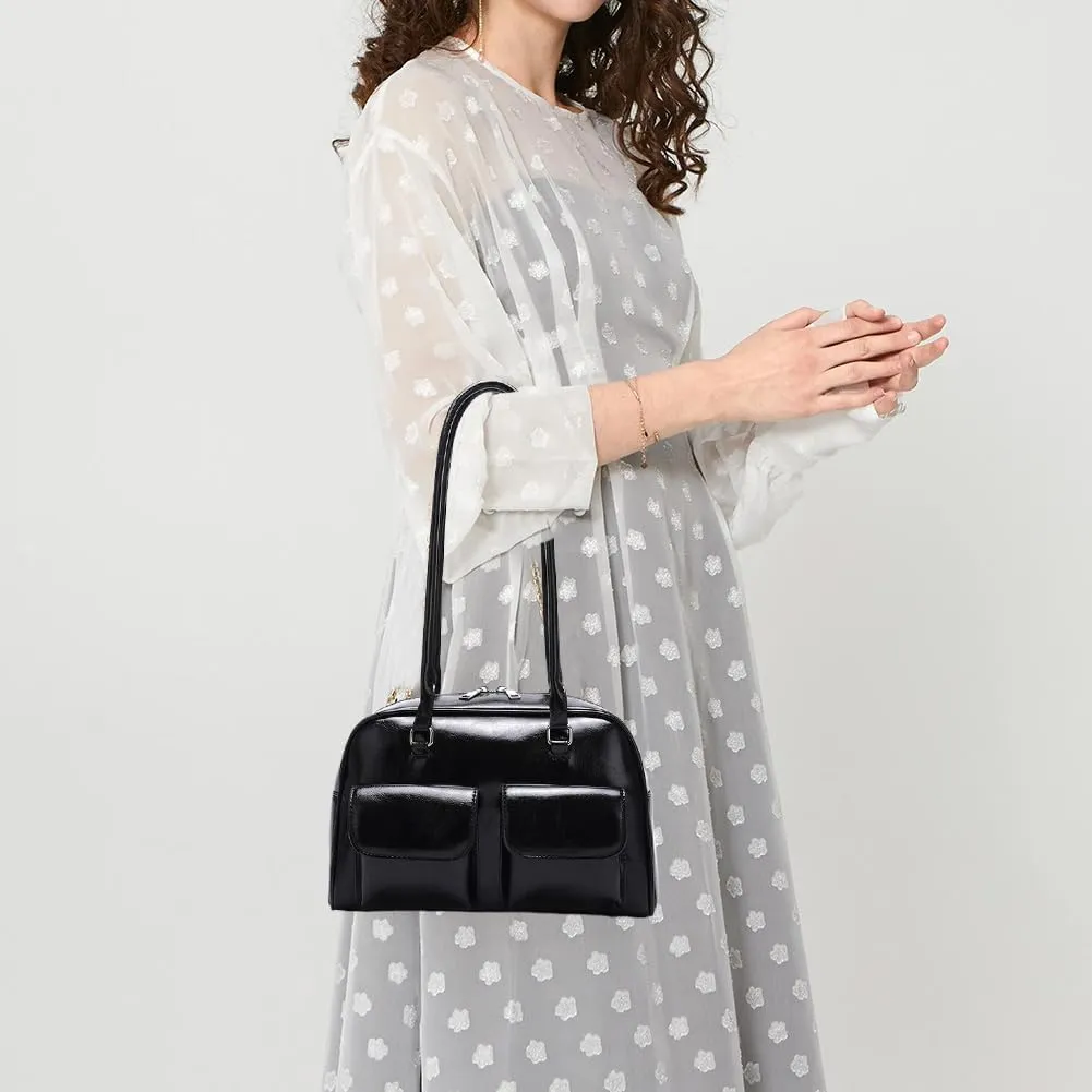Retro Handbag for Women with Multi Pockets Hobo Bag PU Leather Zipper Satchel Purse Solid Clutch Purse for Travel Sh
