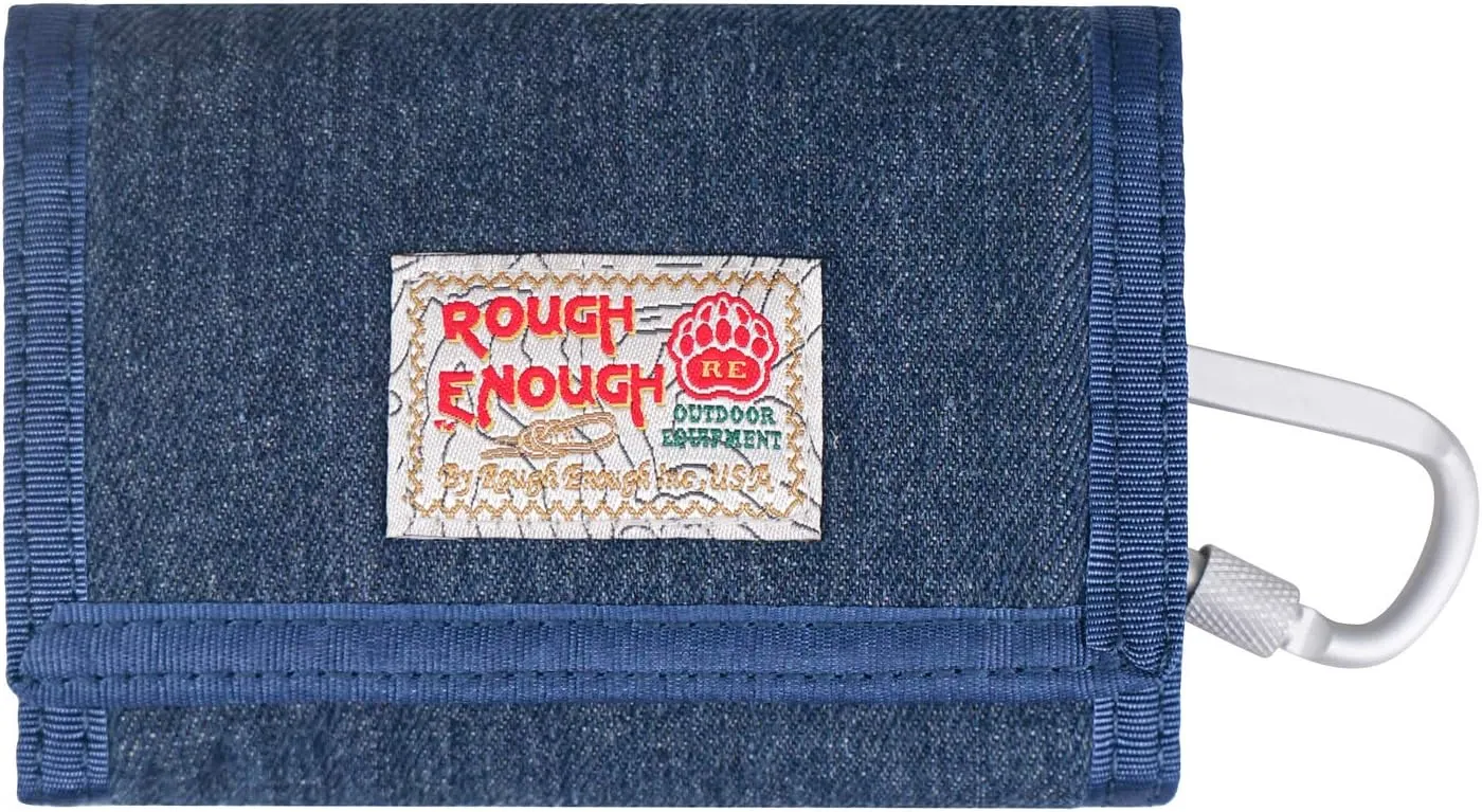 Rough Enough Kids Wallet for Boys Girls Preppy Teen with Neck Lanyard Keychain Canvas Denim Blue